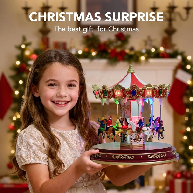 oclchnilx Christmas Village Carousel Decoration Multicolor Music Box with LED Light Beautiful Building Collection for Kids Gift - Image 5
